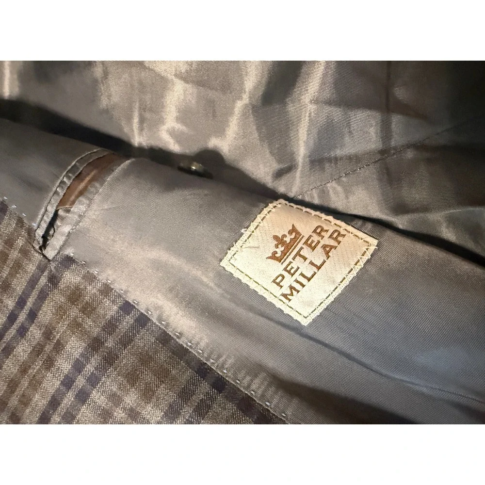 Peter Millar Mens Plaid Sport Coat Blazer Grey Blue Brown 2 Button Wool